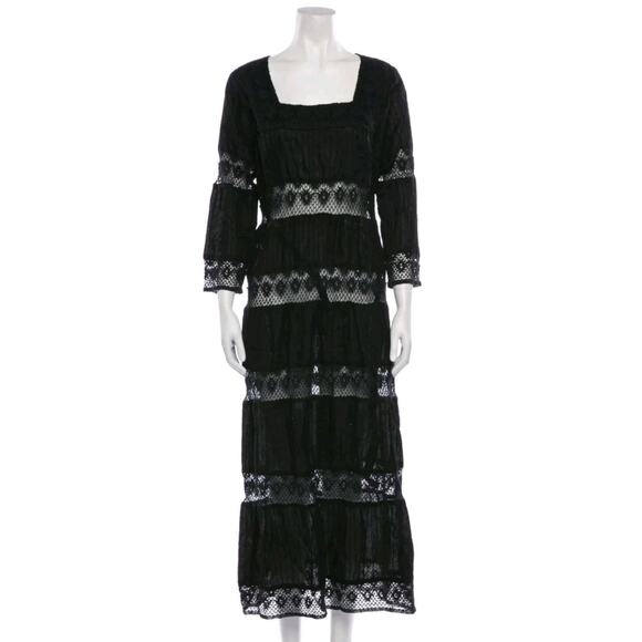 Cynthia Cazort Collins Resort Dress Lace Pattern Long Black Sz M Medium (V5 - Picture 1 of 4